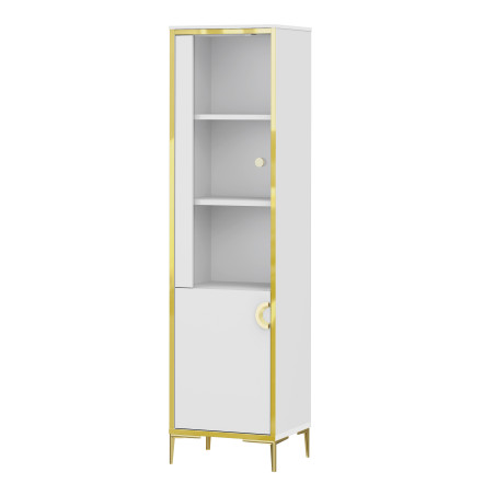 Vitrina Inalta Glamour  Alb Si Alb Super Lucios, 49.8 Cm-01