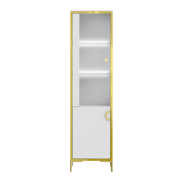 Vitrina Inalta Glamour Alb Si Alb Super Lucios, 49.8 Cm