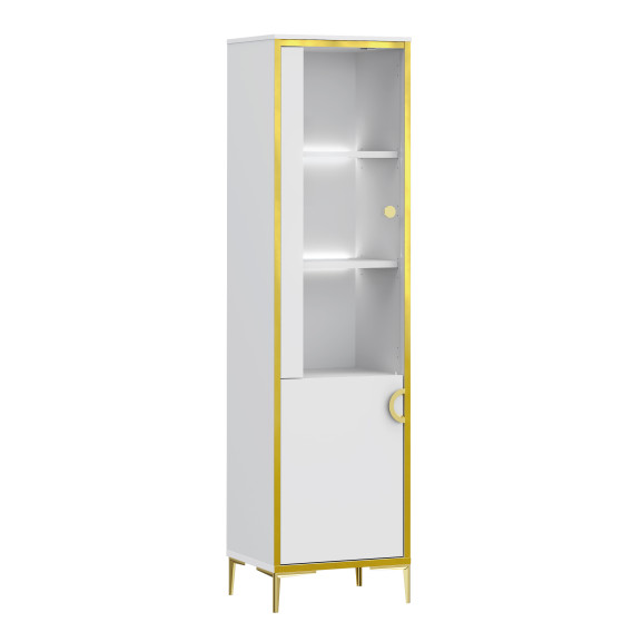 Vitrina Inalta Glamour Alb Si Alb Super Lucios, 49.8 Cm
