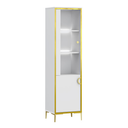 Vitrina Inalta Glamour  Alb Si Alb Super Lucios, 49.8 Cm-01