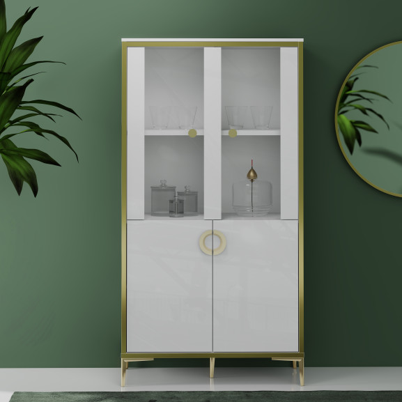 Vitrina Joasa Glamour Alb Si Alb Super Lucios, 84.5 Cm