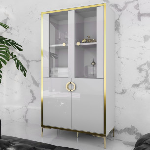 Vitrina Joasa Glamour Alb Si Alb Super Lucios, 84.5 Cm