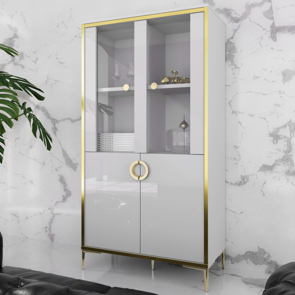 Vitrina Joasa Glamour Alb Si Alb Super Lucios, 84.5 Cm