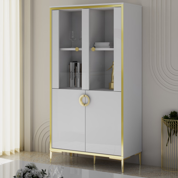Vitrina Joasa Glamour Alb Si Alb Super Lucios, 84.5 Cm