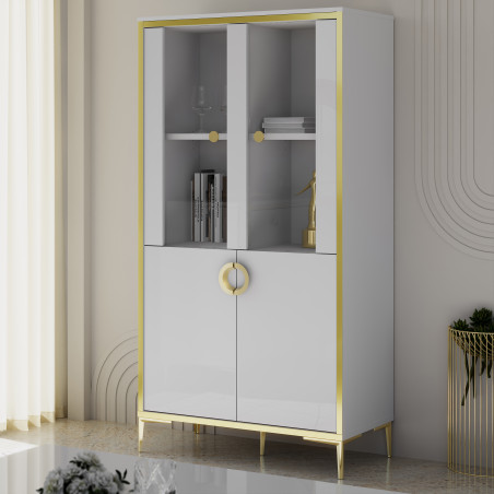 Vitrina Joasa Glamour Alb Si Alb Super Lucios, 84.5 Cm-01