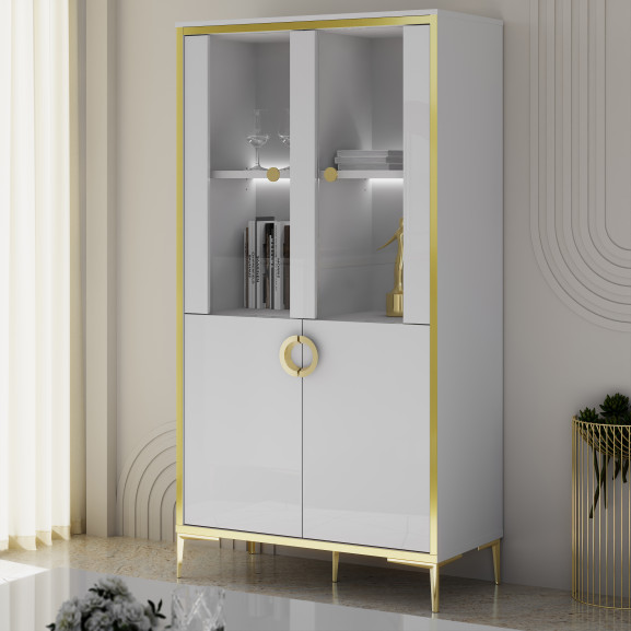 Vitrina Joasa Glamour Alb Si Alb Super Lucios, 84.5 Cm