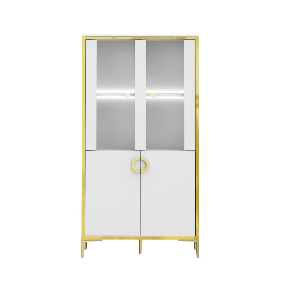 Vitrina Joasa Glamour Alb Si Alb Super Lucios, 84.5 Cm