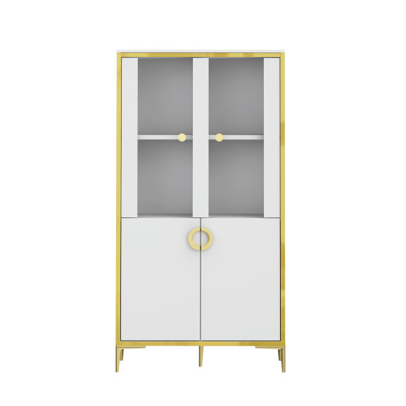 Vitrina Joasa Glamour Alb Si Alb Super Lucios, 84.5 Cm