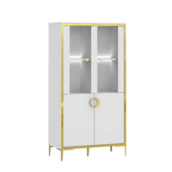 Vitrina Joasa Glamour Alb Si Alb Super Lucios, 84.5 Cm