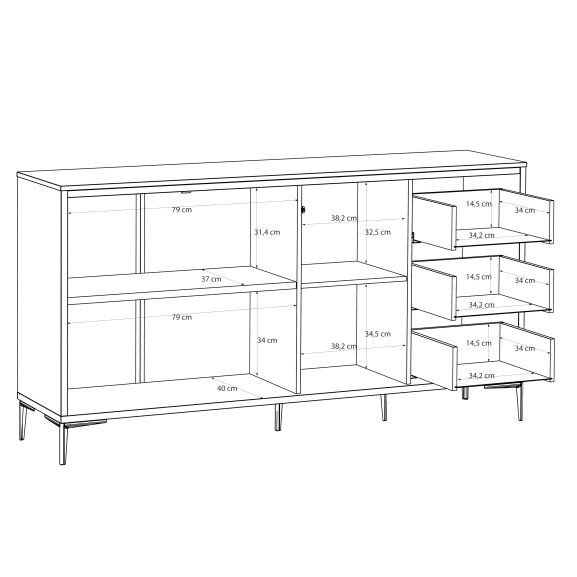 Bufet Mare Glamour Alb Si Alb Super Lucios, 163.9 Cm