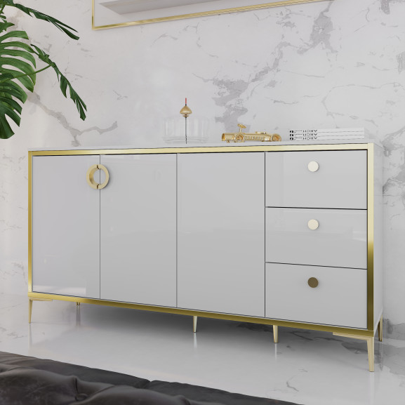 Bufet Mare Glamour Alb Si Alb Super Lucios, 163.9 Cm