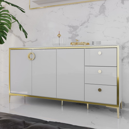 Bufet Mare Glamour Alb Si Alb Super Lucios, 163.9 Cm-01