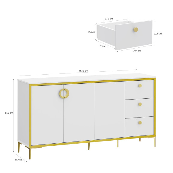 Bufet Mare Glamour Alb Si Alb Super Lucios, 163.9 Cm