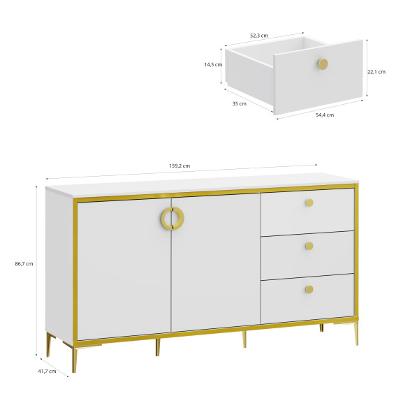 Bufet Mic Glamour Alb Si Alb Super Lucios, 159.2 Cm