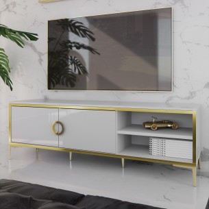 Comoda Tv Glamour, Alb Si Alb Super Lucios 159.2 Cm