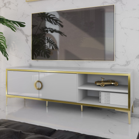 Comoda Tv Glamour, Alb Si Alb Super Lucios 159.2 Cm-01