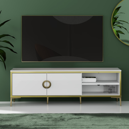 Comoda Tv Glamour, Alb Si Alb Super Lucios 159.2 Cm-01