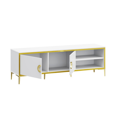 Comoda Tv Glamour, Alb Si Alb Super Lucios 159.2 Cm-01
