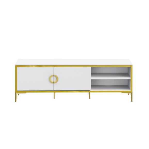 Comoda Tv Glamour, Alb Si Alb Super Lucios 159.2 Cm