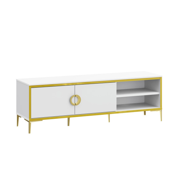 Comoda Tv Glamour, Alb Si Alb Super Lucios 159.2 Cm