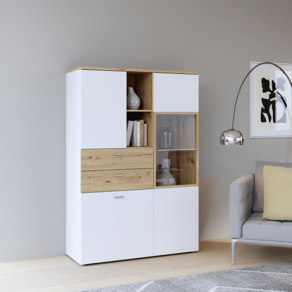 Vitrina Joasa Lokka Stejar Artisan Si Alb, 110.1 Cm