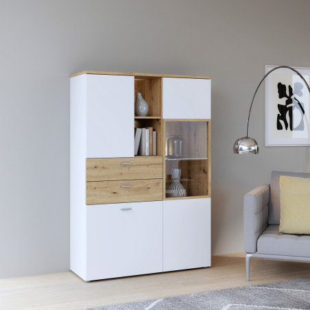 Vitrina Joasa Lokka Stejar Artisan Si Alb, 110.1 Cm-01