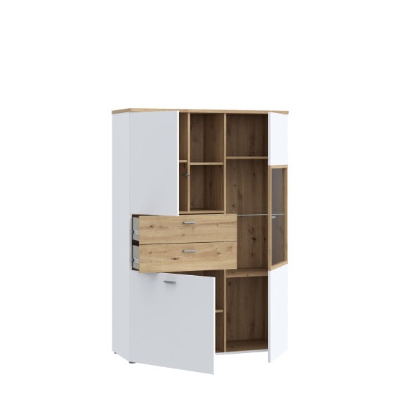Vitrina Joasa Lokka Stejar Artisan Si Alb, 110.1 Cm