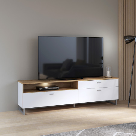 Comoda Tv Mare Lokka Stejar Artisan Si Alb, 205.1 Cm-01