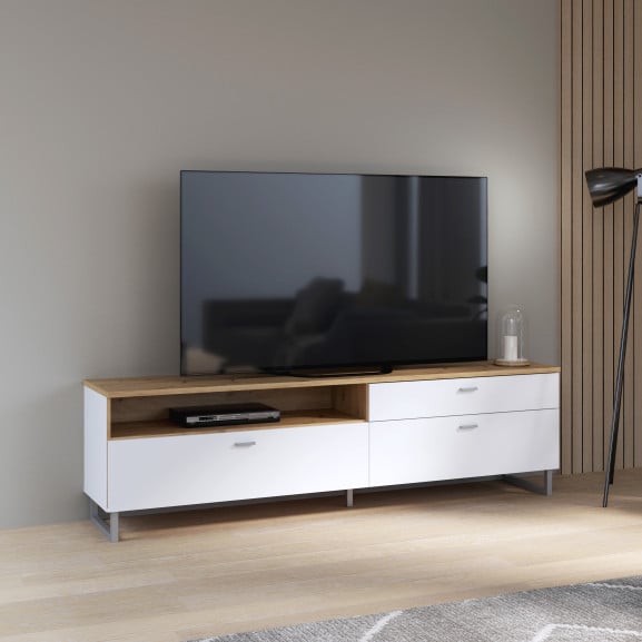 Comoda Tv Mare Lokka Stejar Artisan Si Alb, 205.1 Cm