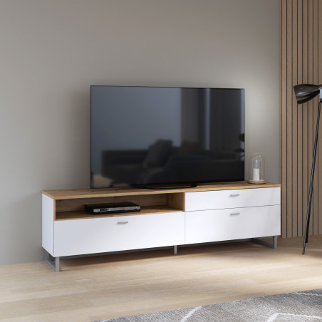 Comoda Tv Mare Lokka Stejar Artisan Si Alb, 205.1 Cm-01