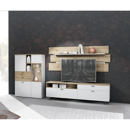 Comoda Tv Mare Lokka Stejar Artisan Si Alb, 205.1 Cm-01
