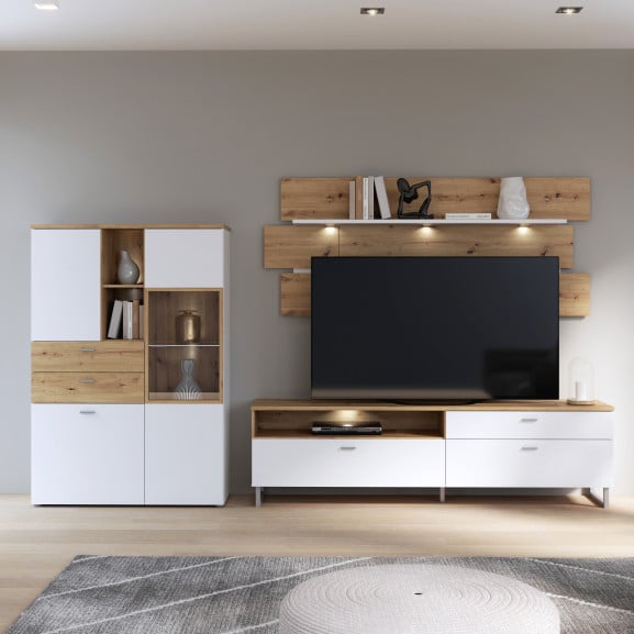 Comoda Tv Mare Lokka Stejar Artisan Si Alb, 205.1 Cm