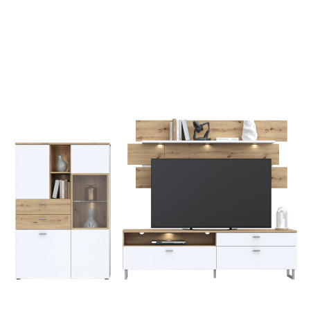 Comoda Tv Mare Lokka Stejar Artisan Si Alb, 205.1 Cm-01