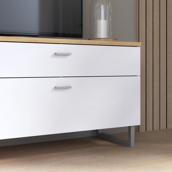 Comoda Tv Mica Lokka Stejar Artisan Si Alb, 95.4 Cm