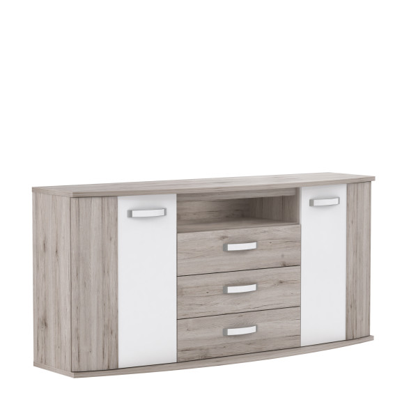 Bufet Cu 2 Usi Si 3 Sertare Rendevous Stejar Nisipiu Si Alb Lucios 169.6 Cm