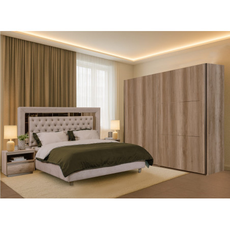 Set Dormitor Phoenix, Pat Cu Dimensiune saltea 160 X 200 Cm, 2 Noptiere Si Dulap, Somiera Rabatabila-01