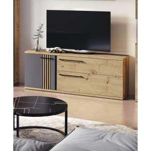 Comoda Tv Milano Stejar Artisan Si Negru, 150 Cm