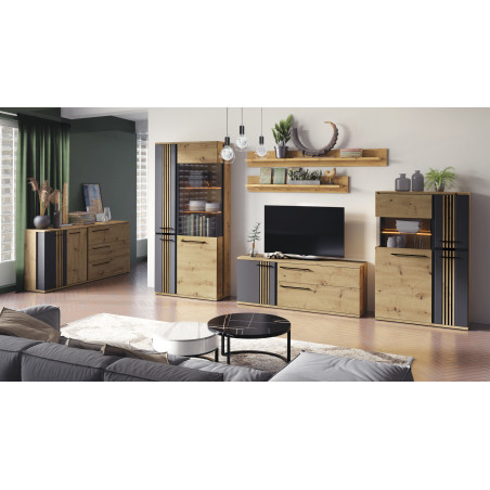 Comoda Tv Milano Stejar Artisan Si Negru, 150 Cm-01