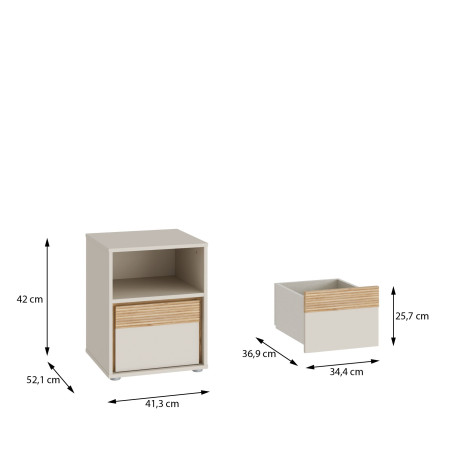 Noptiera Cu 1Sertar Waxala, Stejar Mauvella Si Nisip, 41.3 Cm-01