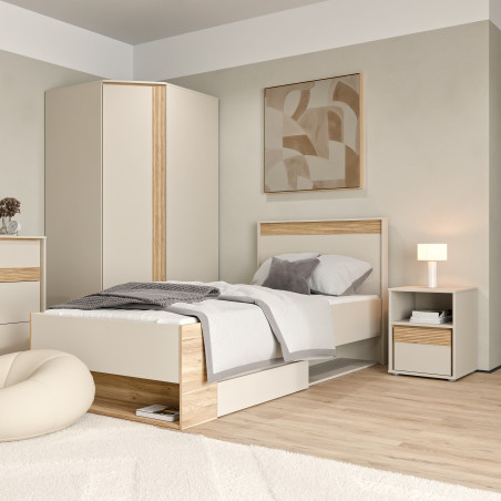 Noptiera Cu 1Sertar Waxala, Stejar Mauvella Si Nisip, 41.3 Cm-01