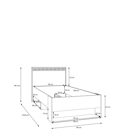 Pat Waxala Dimensiune Saltea 90 x 200 Cm, Stejar Mauvella Si Nisip-01