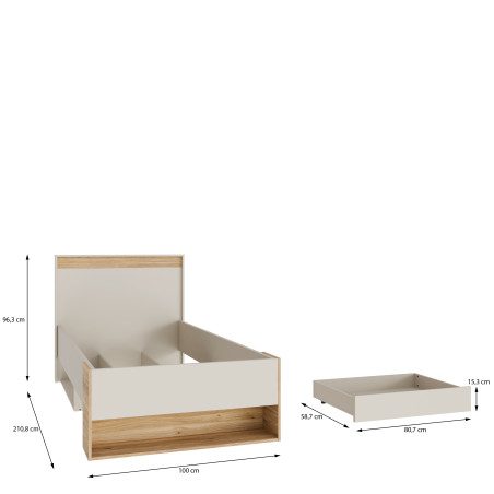 Pat Waxala Dimensiune Saltea 90 x 200 Cm, Stejar Mauvella Si Nisip-01
