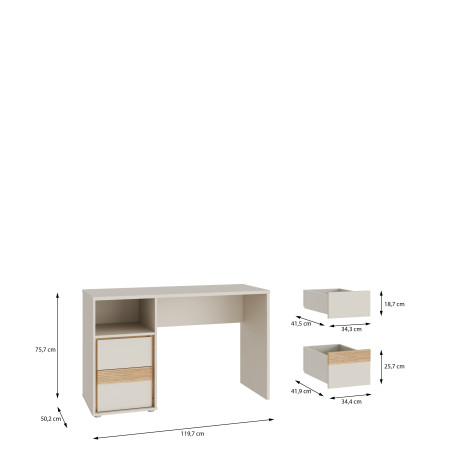 Birou Cu 2 Sertare Waxala, Stejar Mauvella Si Nisip 119.7 Cm-01