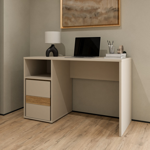 Birou Cu 2 Sertare Waxala, Stejar Mauvella Si Nisip 119.7 Cm