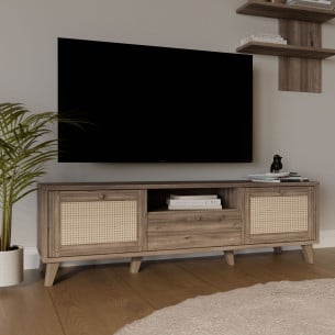 Comoda Tv Glowkiss, Stejar Valencia Si Ratan Natural, 159.2 Cm
