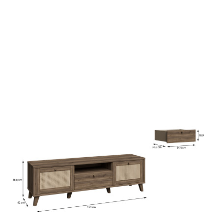 Comoda Tv Glowkiss, Stejar Valencia Si Ratan Natural, 159.2 Cm-01