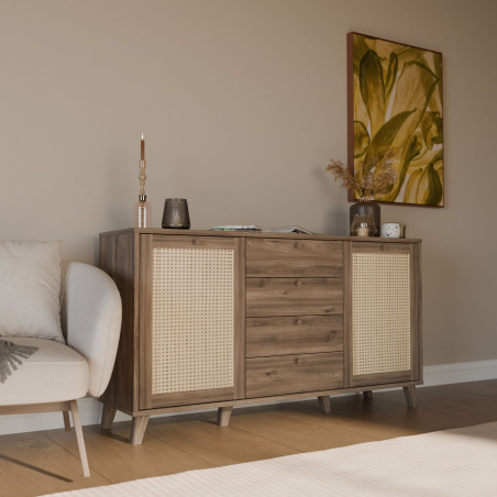Bufet Glowkiss, Stejar Valencia Si Ratan Natural, 159.2 Cm-01