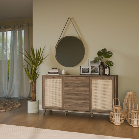Bufet Glowkiss, Stejar Valencia Si Ratan Natural, 159.2 Cm-01
