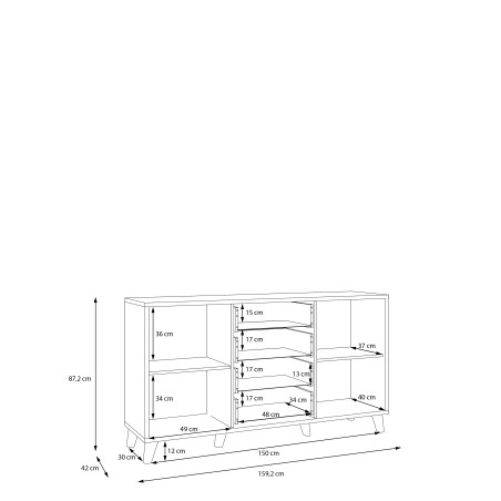 Bufet Glowkiss, Stejar Valencia Si Ratan Natural, 159.2 Cm-01