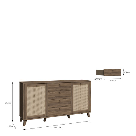 Bufet Glowkiss, Stejar Valencia Si Ratan Natural, 159.2 Cm-01